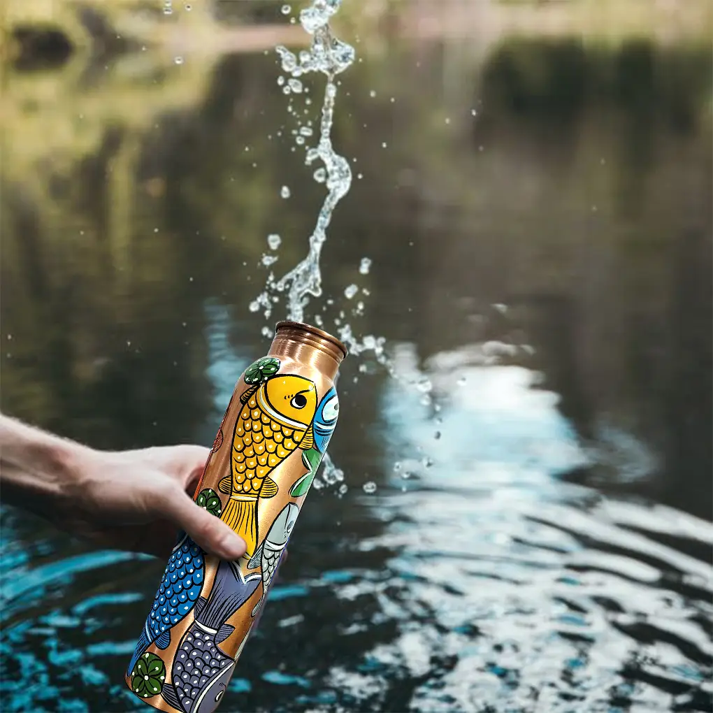 Copper Bottle Fish Design Hand-painted - Image 2