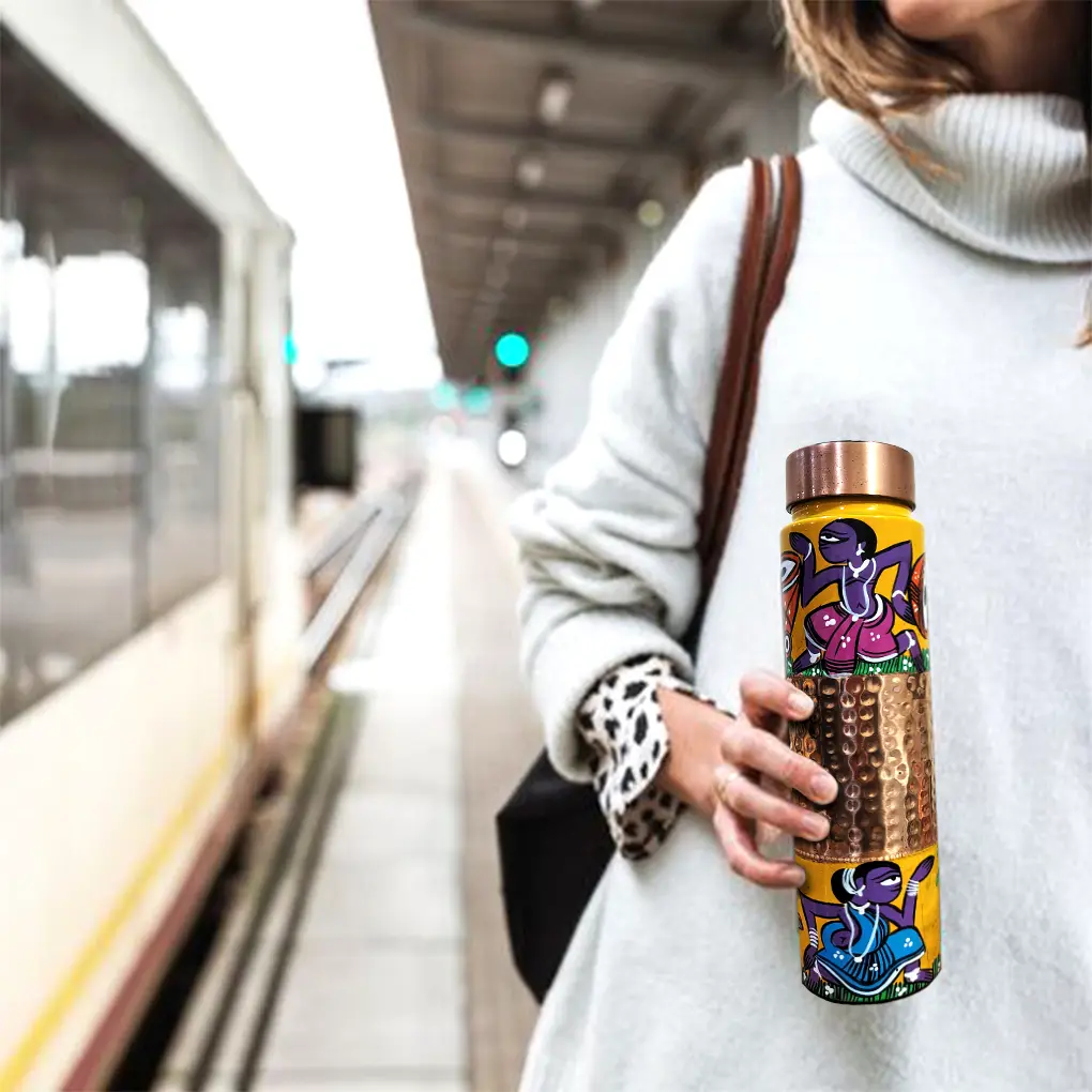Hand-Painted Copper Bottle - Tribal Design - Image 3