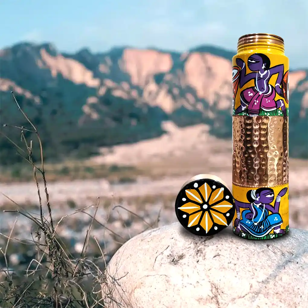 Hand-Painted Copper Bottle - Tribal Design - Image 2