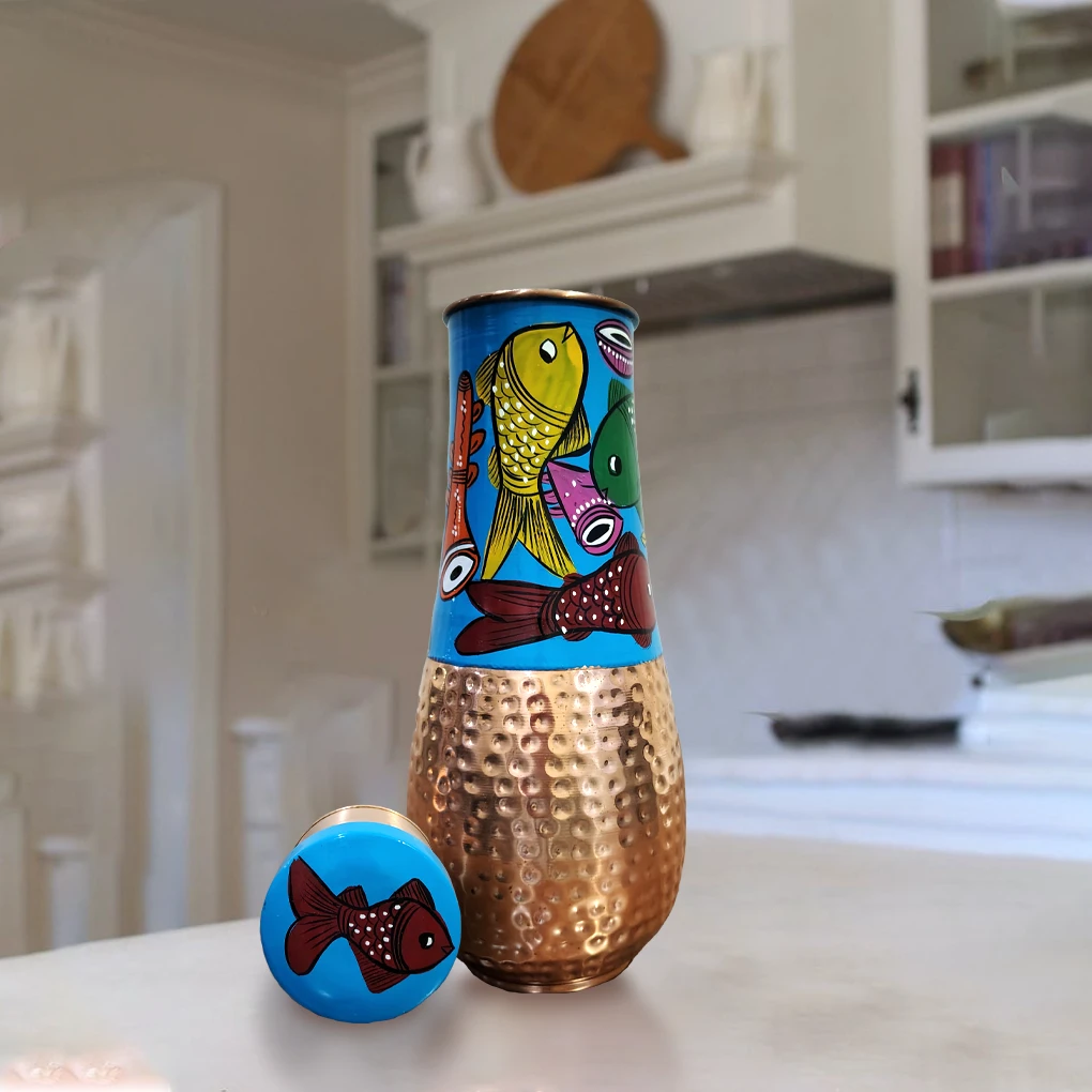 Surahi Copper Bottle - Fish Design - Image 3