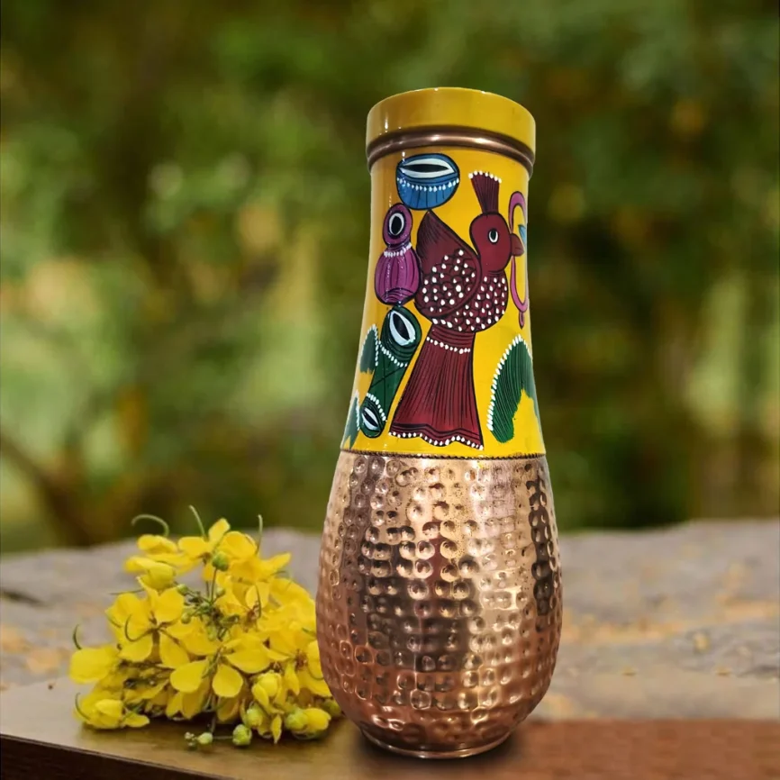 Surahi Copper Bottle - Bird Design