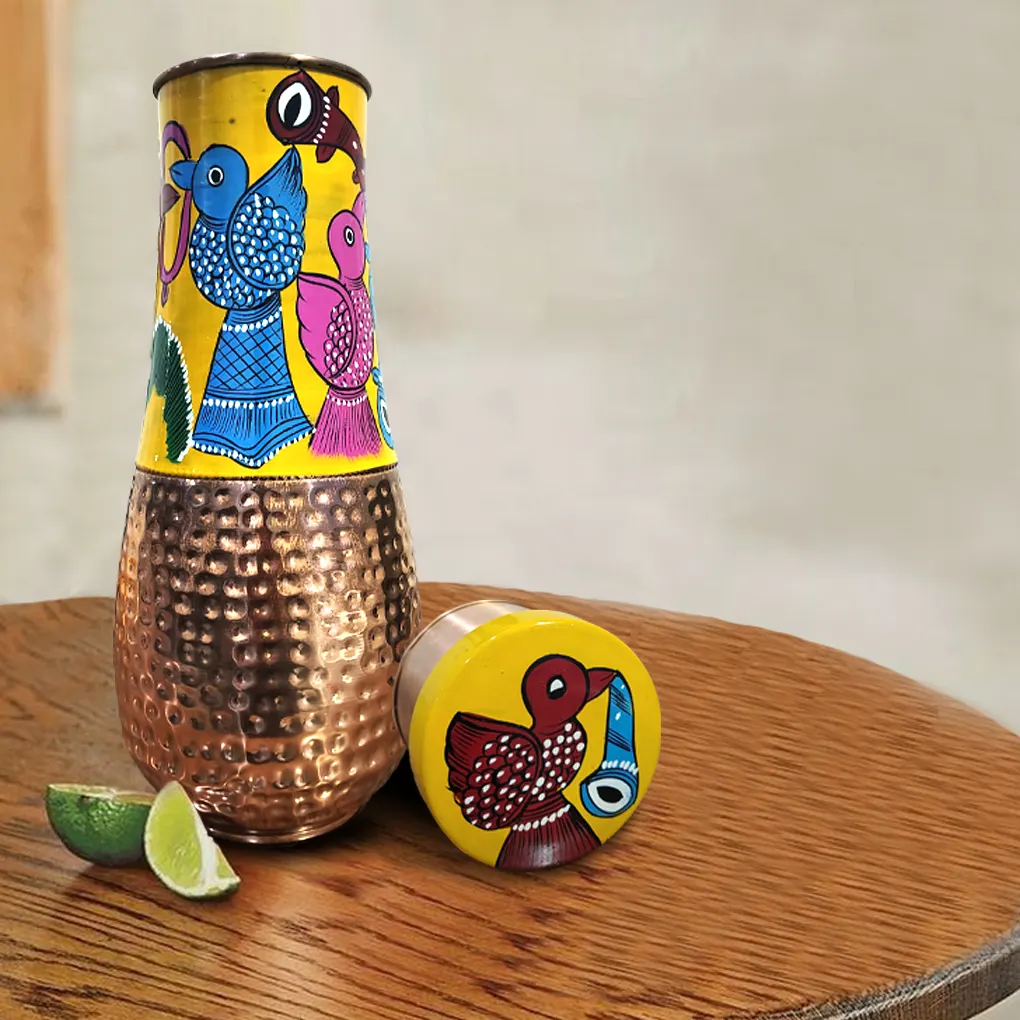 Surahi Copper Bottle - Bird Design - Image 2