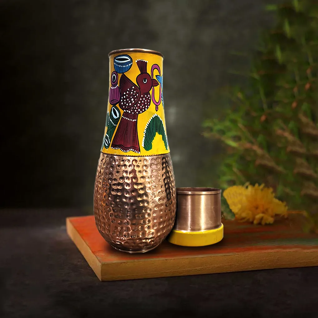 Surahi Copper Bottle - Bird Design - Image 3