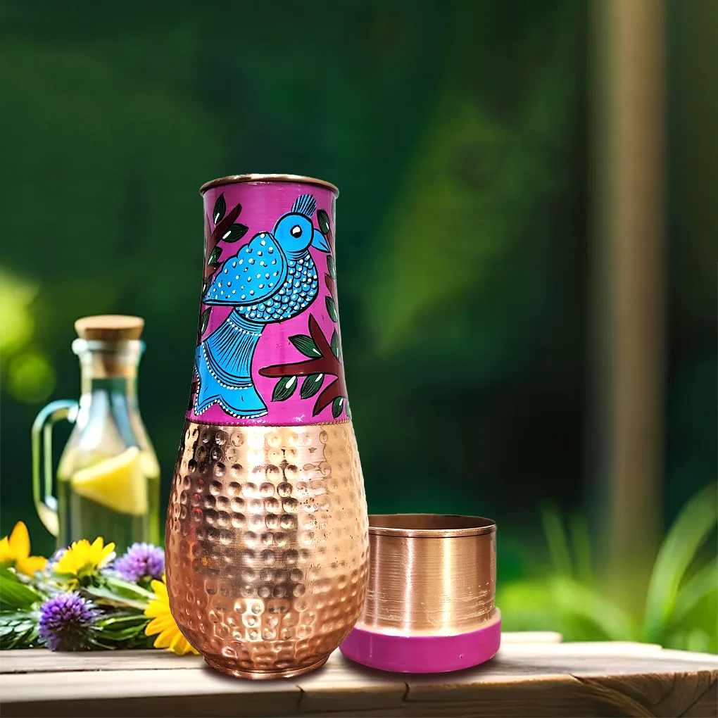 Surahi Copper Pot - Bird Design - Image 3
