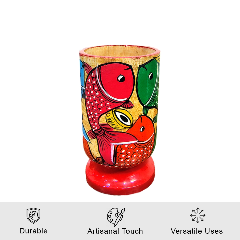 Hand-Painted Pattachitra Wooden Pen Stand/Cutlery Holder - Image 3