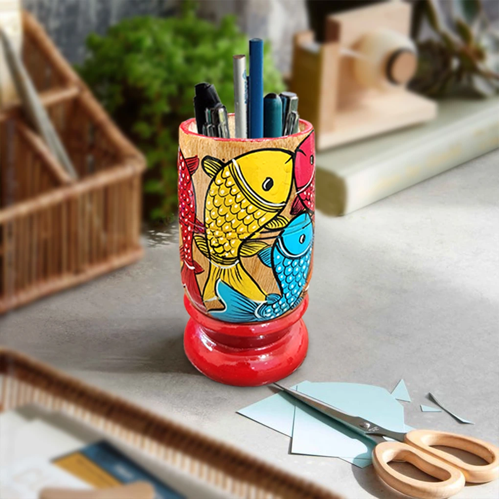 Hand-Painted Pattachitra Wooden Pen Stand/Cutlery Holder - Image 2