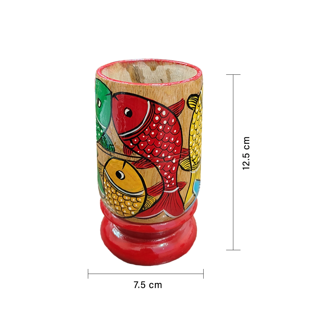 Hand-Painted Pattachitra Wooden Pen Stand/Cutlery Holder - Image 4