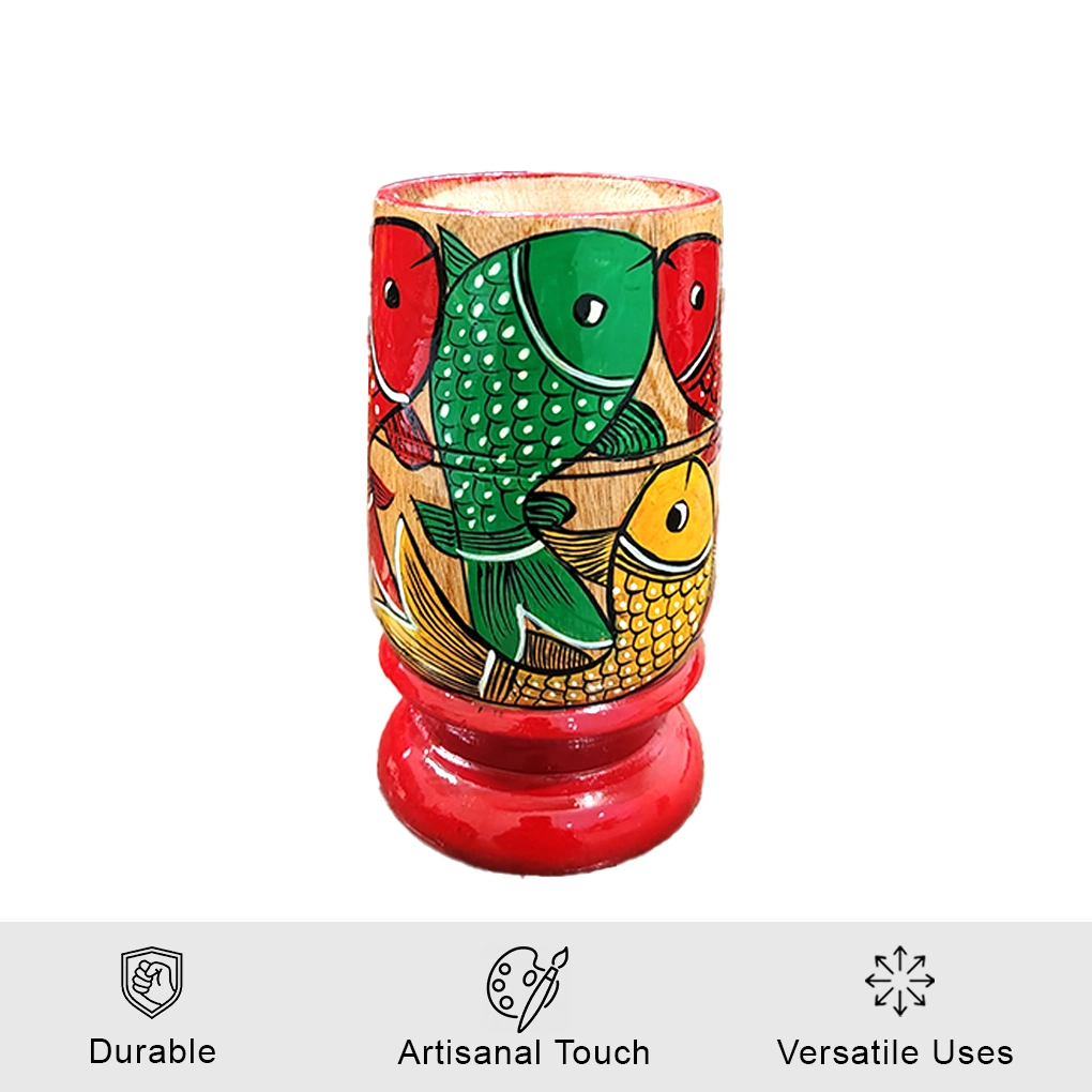Hand-Painted Pattachitra Wooden Pen Stand/Cutlery Holder - Image 3