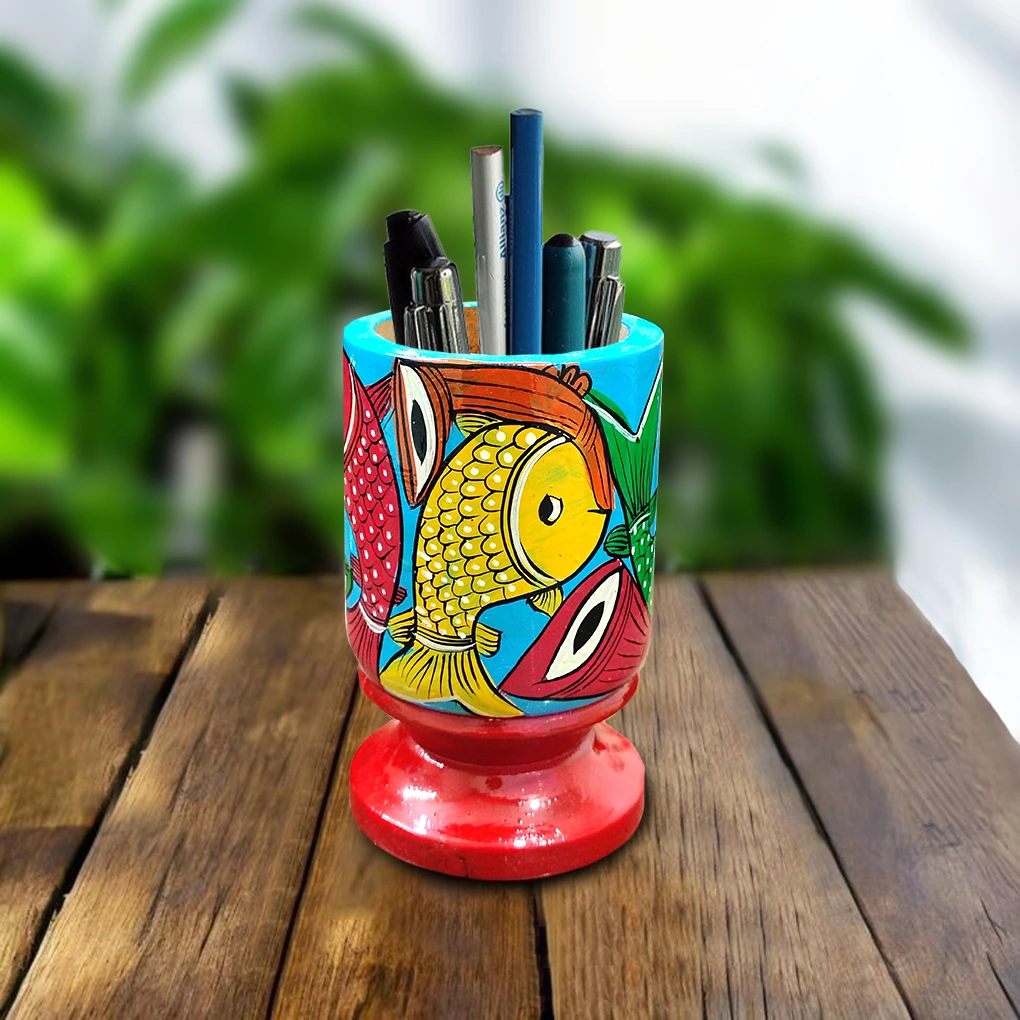 Hand-Crafted Pattachitra Wooden Pen Stand/Cutlery Holder