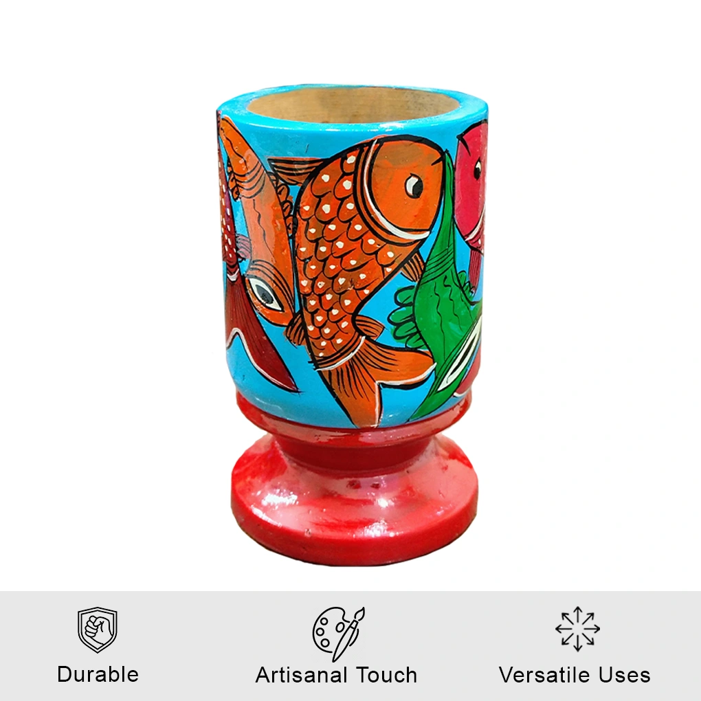 Hand-Crafted Pattachitra Wooden Pen Stand/Cutlery Holder - Image 3