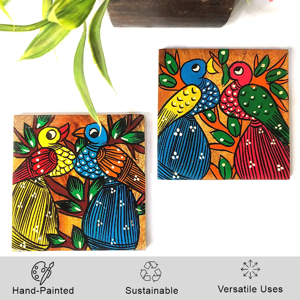 Pattachitra Design Coasters (Bird) - Set of 2 - Image 3