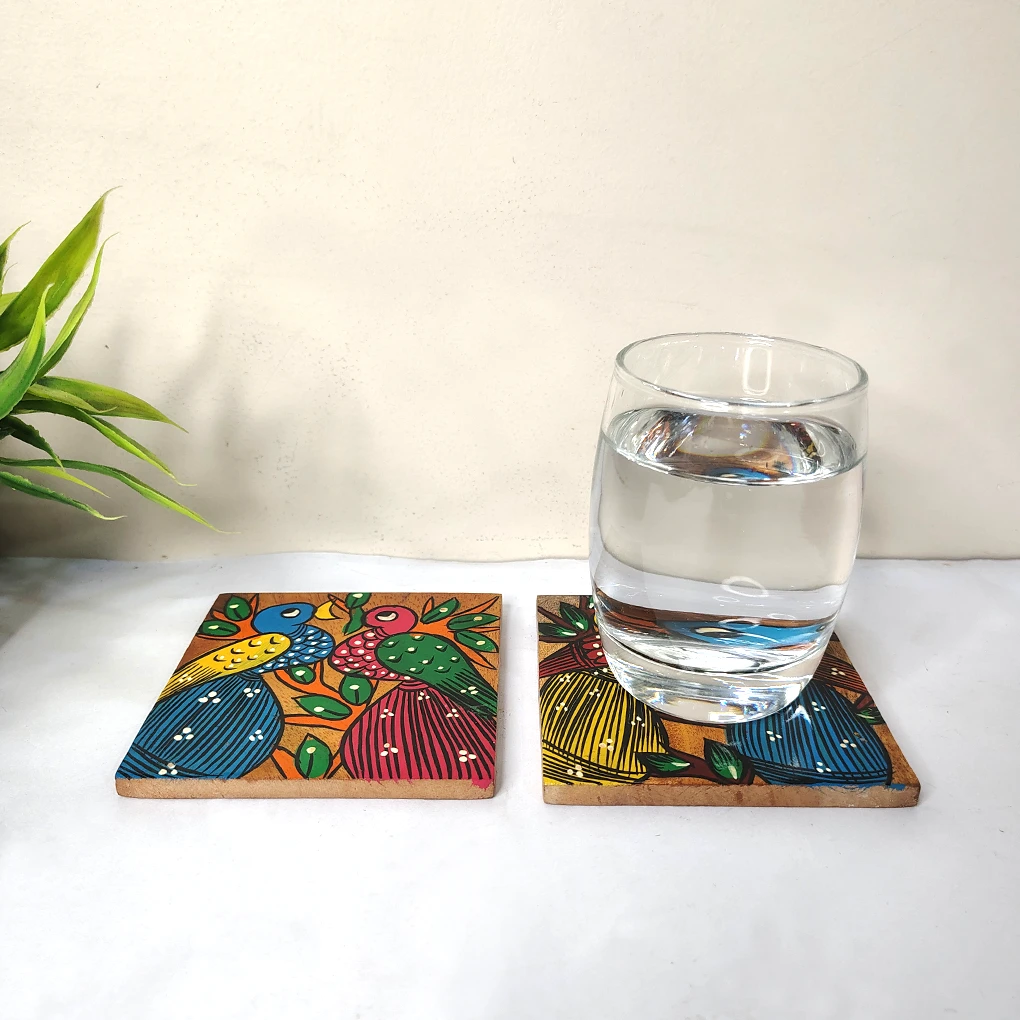 Pattachitra Design Coasters (Bird) - Set of 2 - Image 2