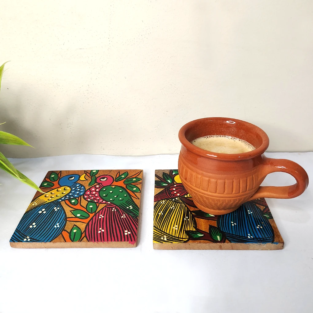 Pattachitra Design Coasters (Bird) - Set of 2 - Image 4