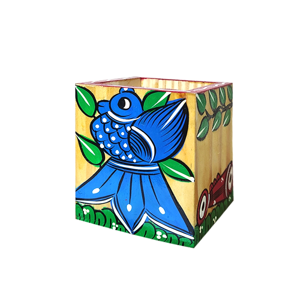Hand-Painted Pattachitra Wooden Pen Stand/Cutlery Holder - Image 3