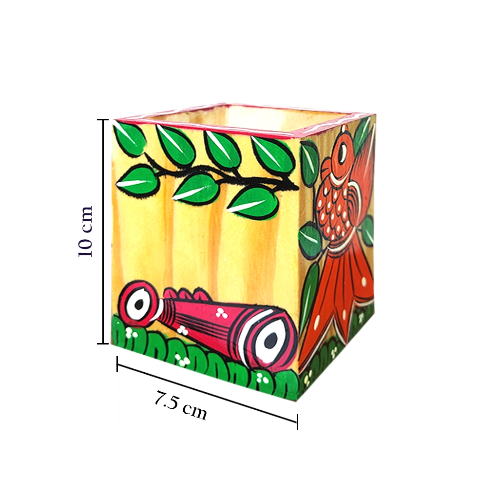 Hand-Painted Pattachitra Wooden Pen Stand/Cutlery Holder - Image 4