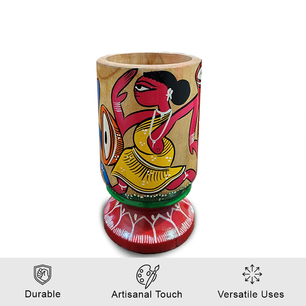 Hand-Painted Pattachitra Wooden Pen Stand/Cutlery Holder - Image 3