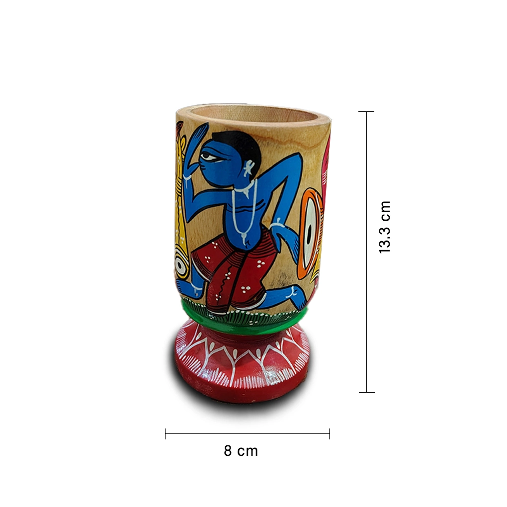 Hand-Painted Pattachitra Wooden Pen Stand/Cutlery Holder - Image 4