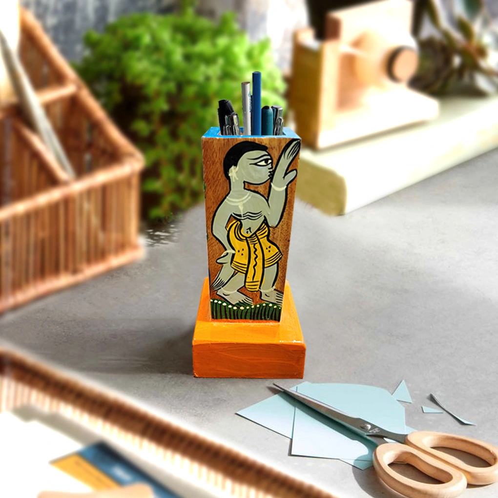 Hand-Painted Pattachitra Wooden Pen Stand/Cutlery Holder - Image 2
