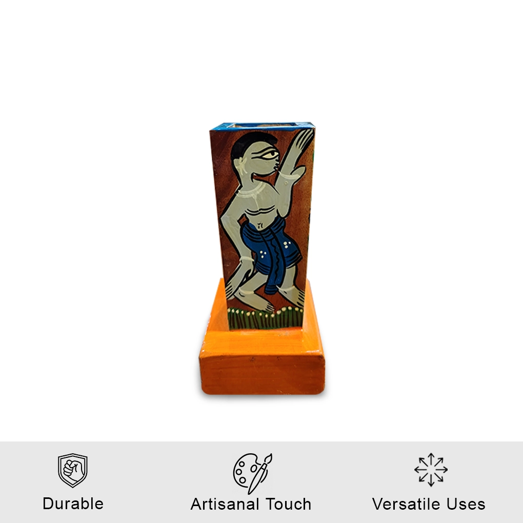 Hand-Painted Pattachitra Wooden Pen Stand/Cutlery Holder - Image 3