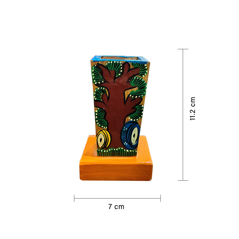 Hand-Painted Pattachitra Wooden Pen Stand/Cutlery Holder - Image 4