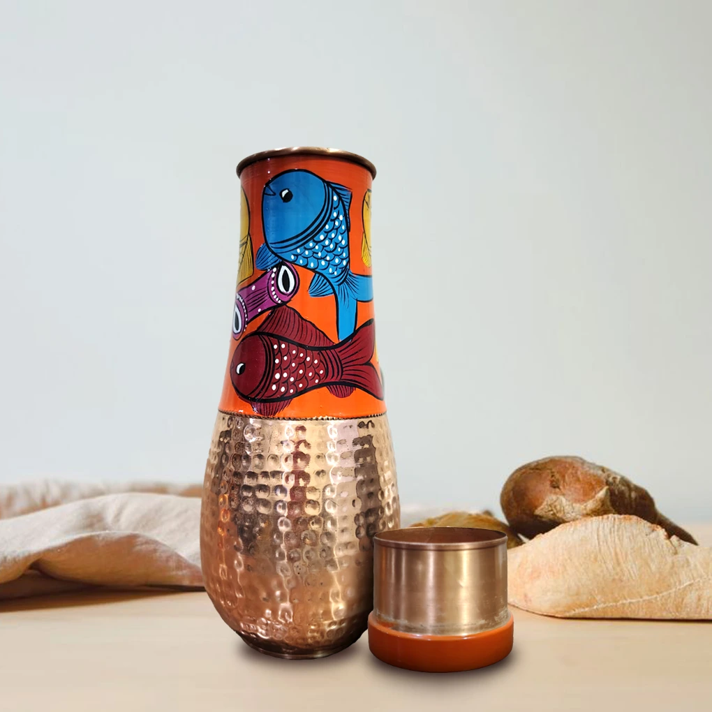 Surahi Copper Bottle - Fish Design - Image 2