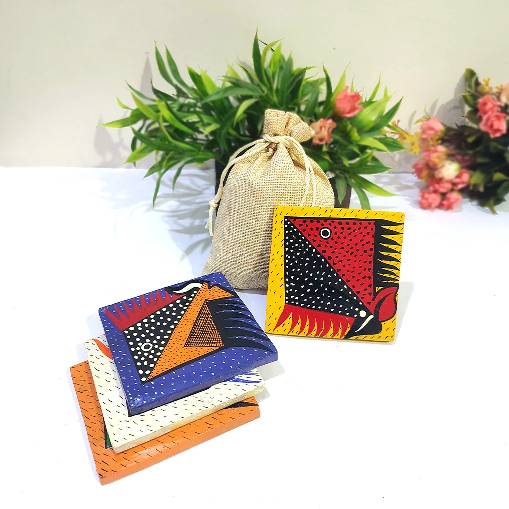 Hand-Painted Wooden Coasters - Set Of 4