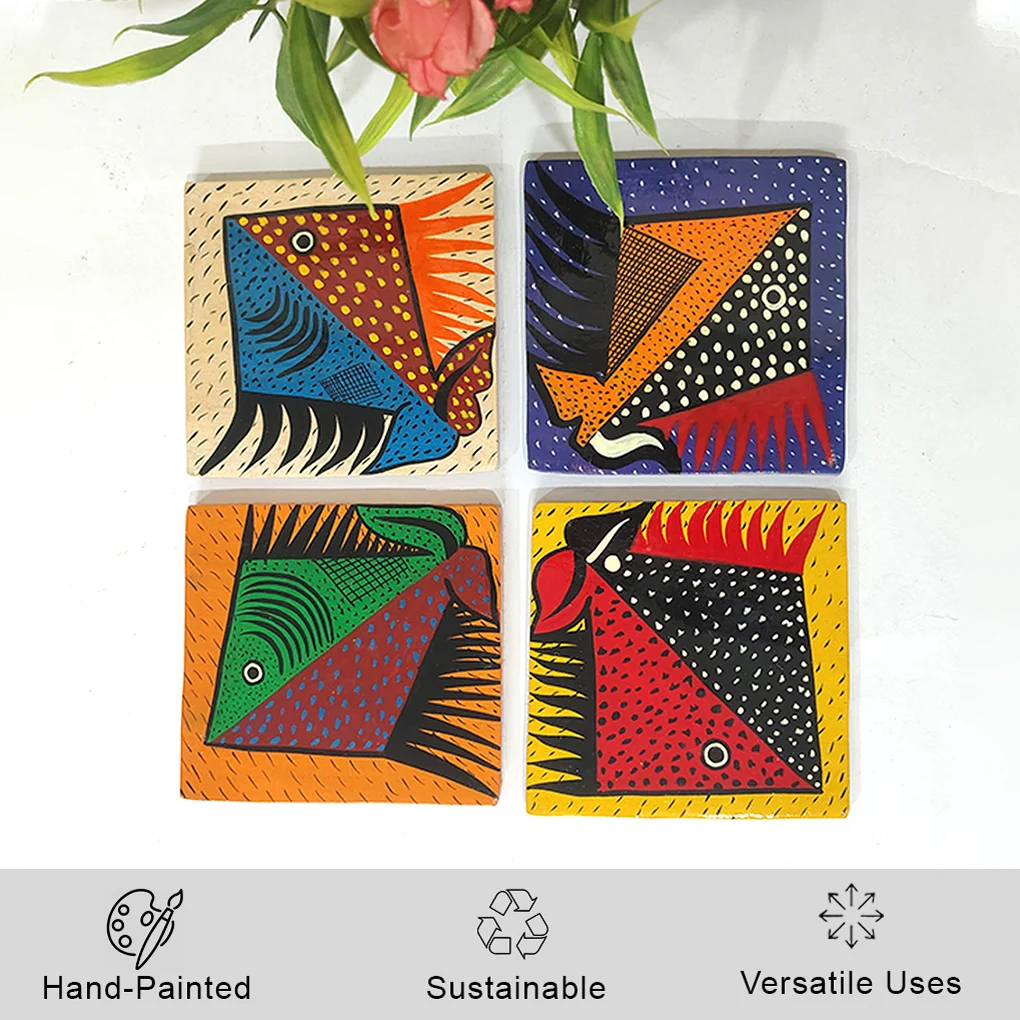 Hand-Painted Wooden Coasters - Set Of 4 - Image 2