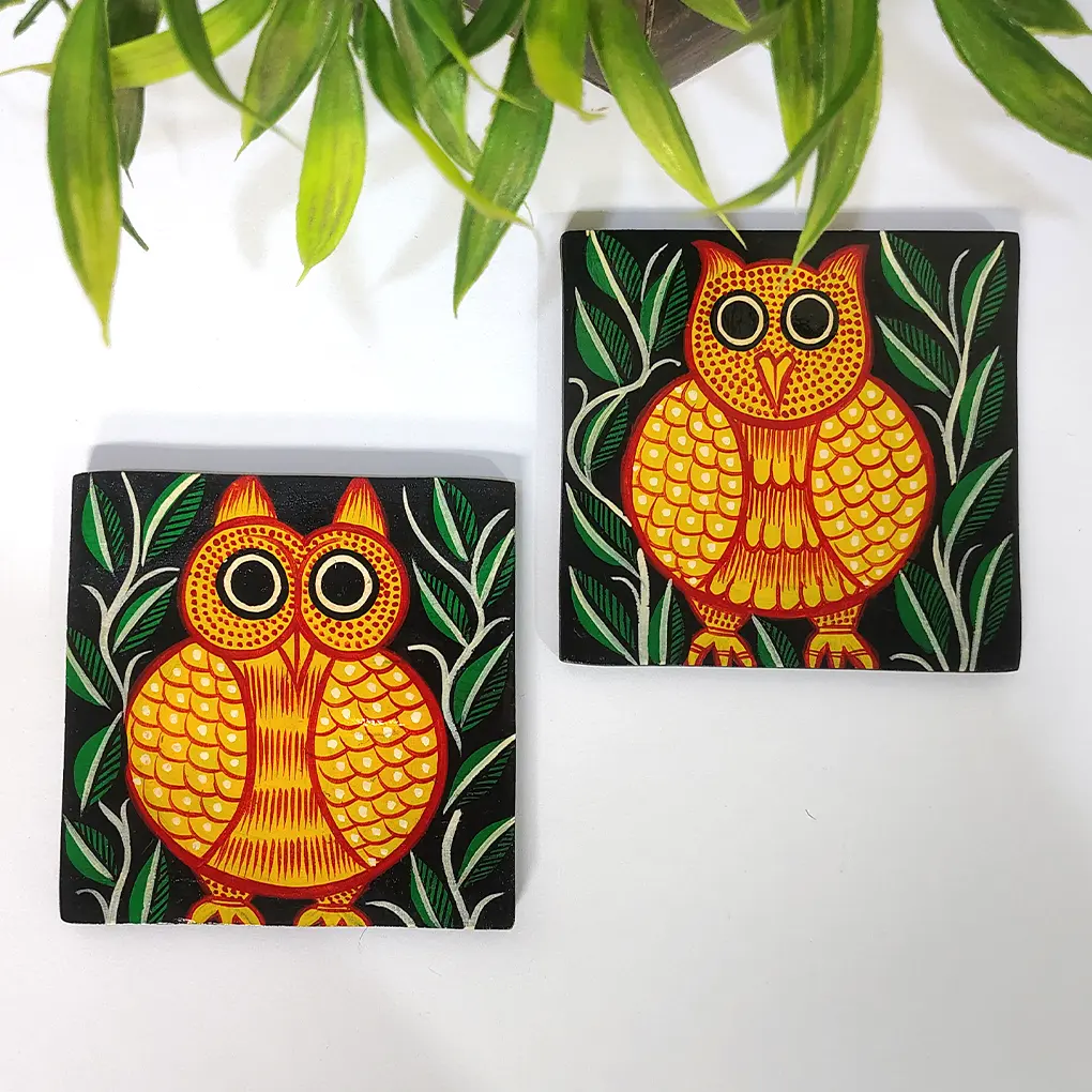 Hand-Painted Pattachitra Wooden Coasters (Set of 2) - Image 2