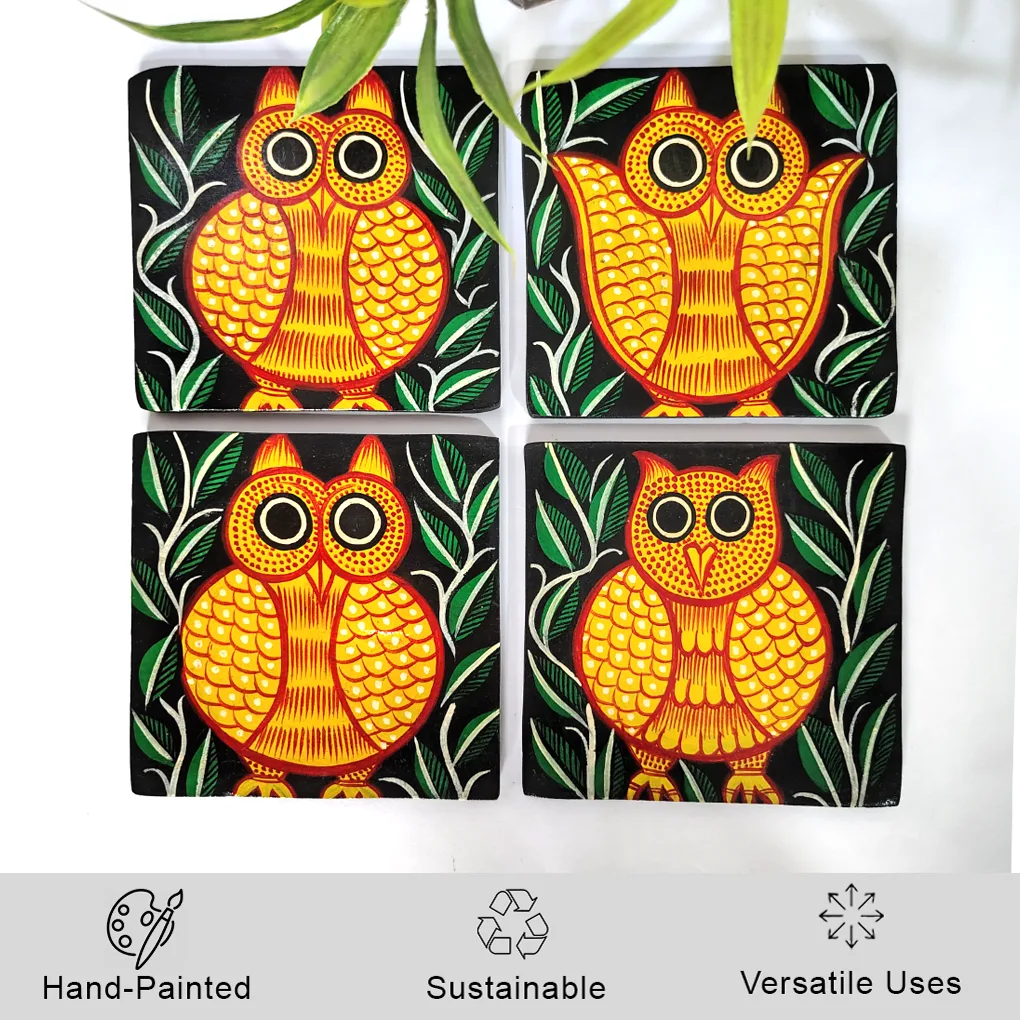 Hand-Painted Pattachitra Wooden Coasters (Set of 4) - Image 2