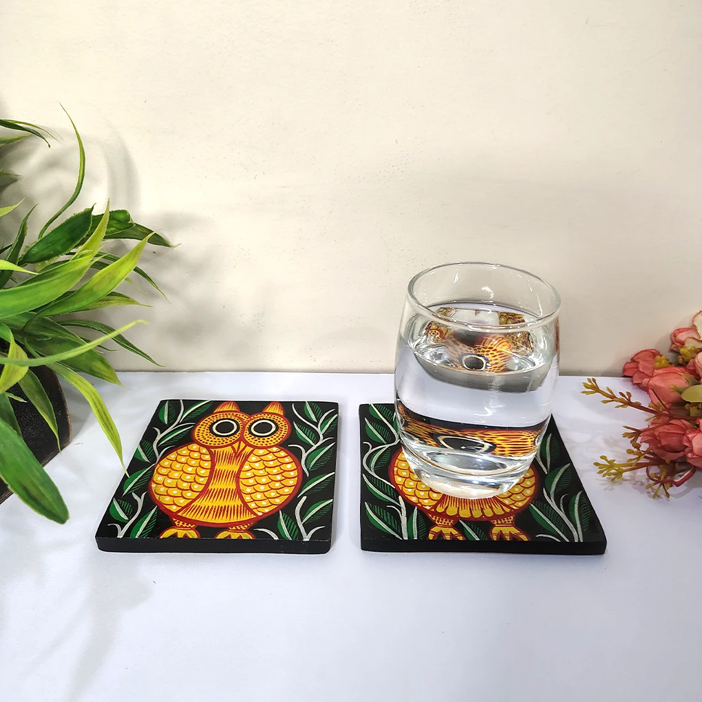 Hand-Painted Pattachitra Wooden Coasters (Set of 2) - Image 3