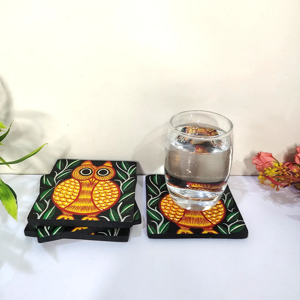 Hand-Painted Pattachitra Wooden Coasters (Set of 4) - Image 3