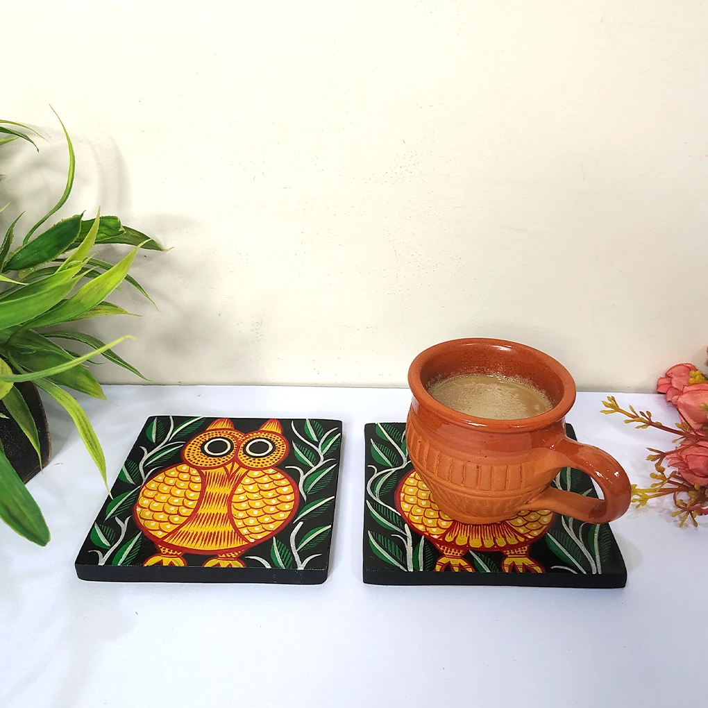 Hand-Painted Pattachitra Wooden Coasters (Set of 2) - Image 4