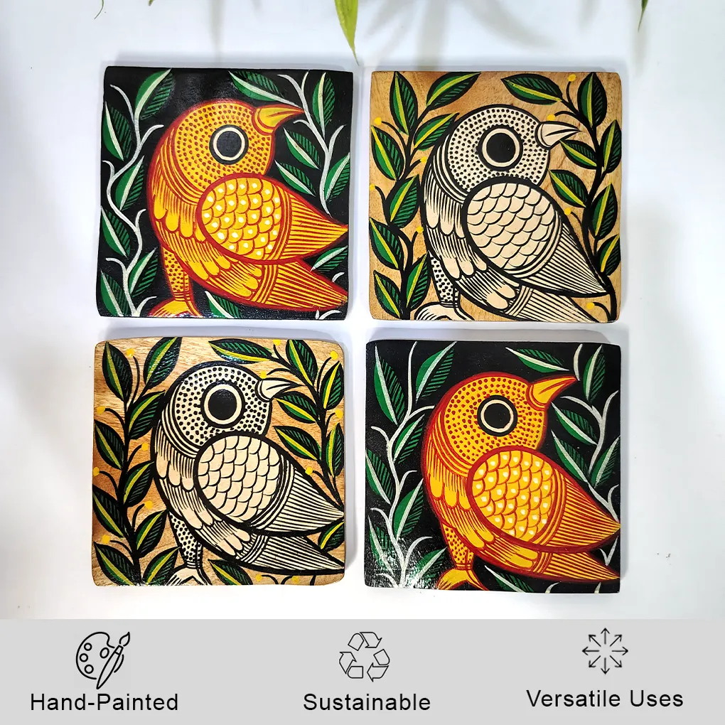 Hand-Painted Pattachitra Wooden Coasters (Set of 4) - Image 2