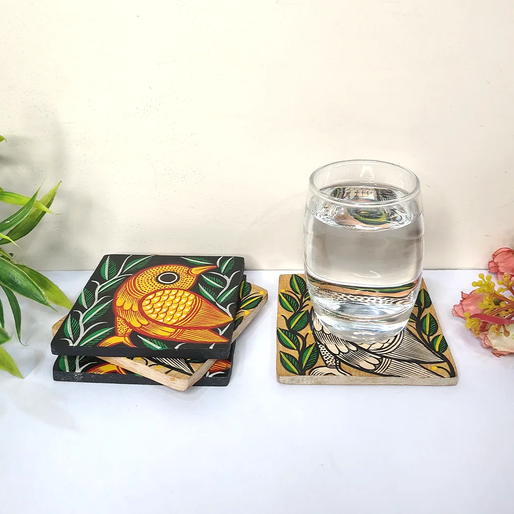 Hand-Painted Pattachitra Wooden Coasters (Set of 4) - Image 3