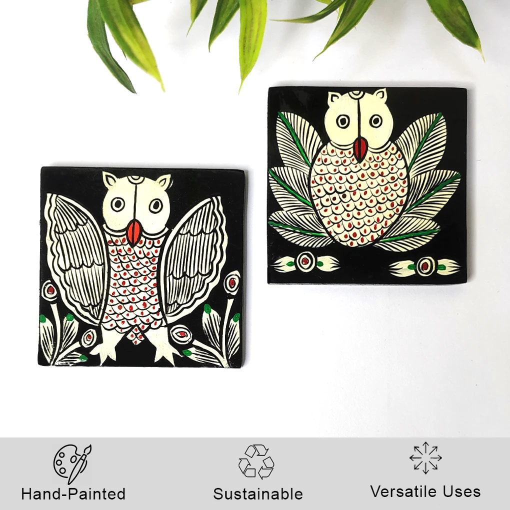 Hand-Painted Pattachitra Wooden Coasters (Set of 2) - Image 3