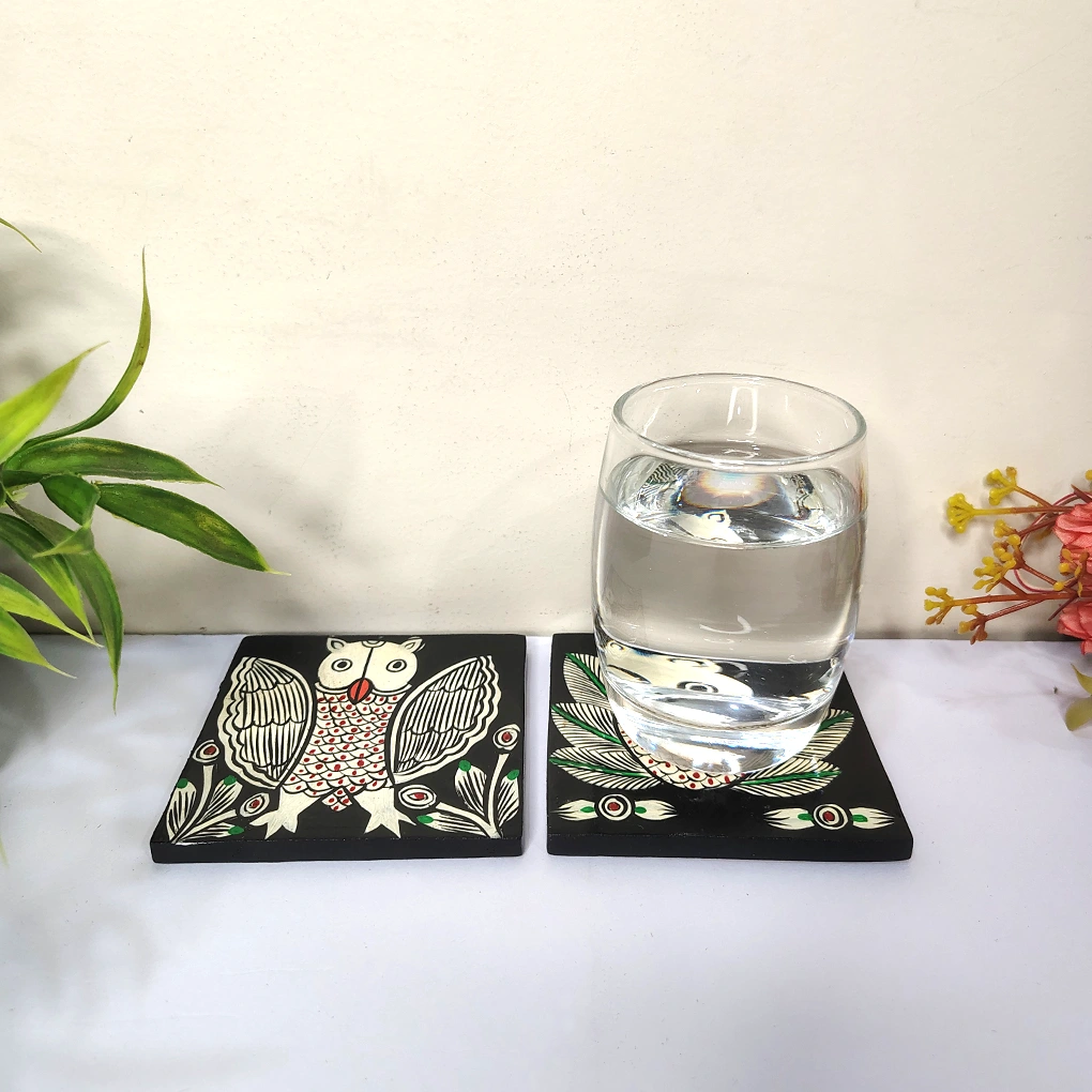 Hand-Painted Pattachitra Wooden Coasters (Set of 2) - Image 2