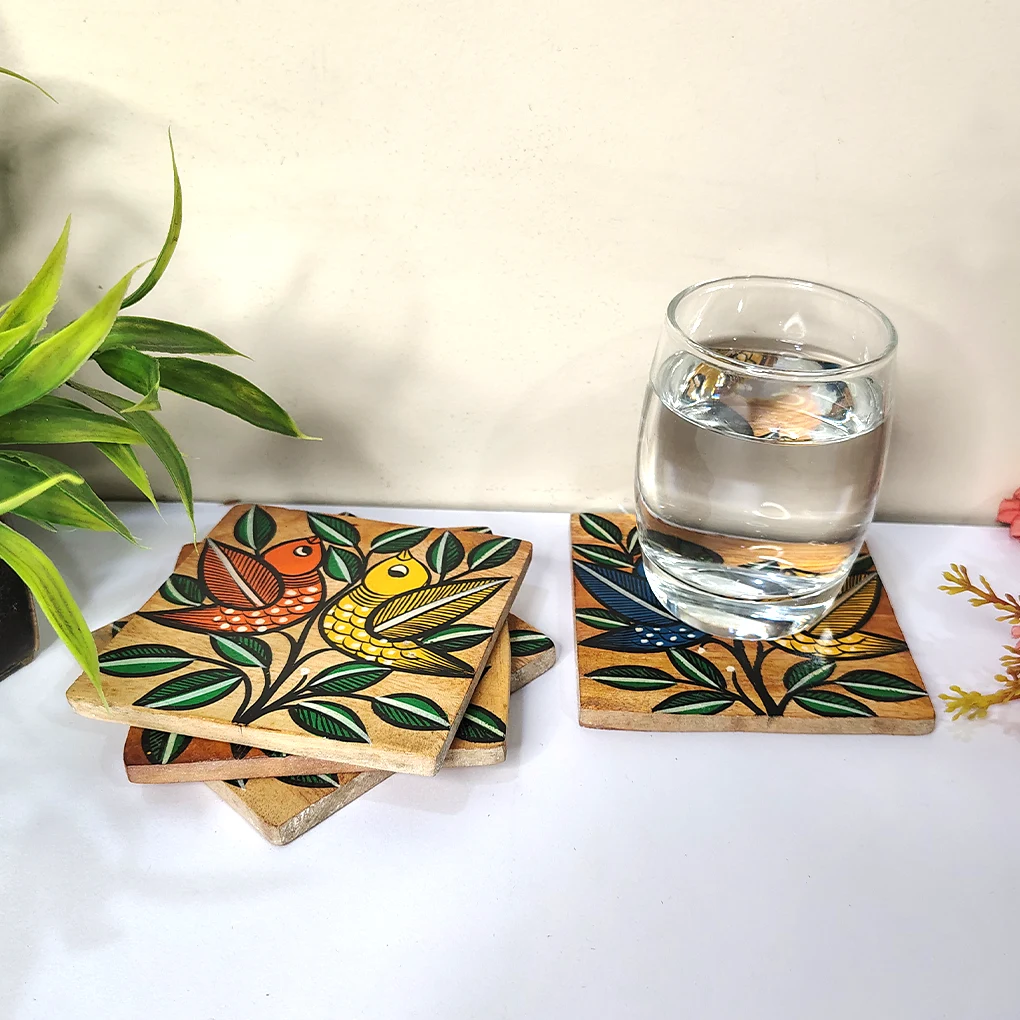 Hand-Painted Pattachitra Wooden Coasters (Set of 4) - Image 2
