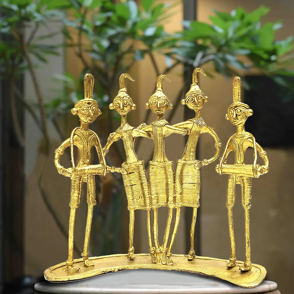 Dhokra Brass Five Adivasi Statue
