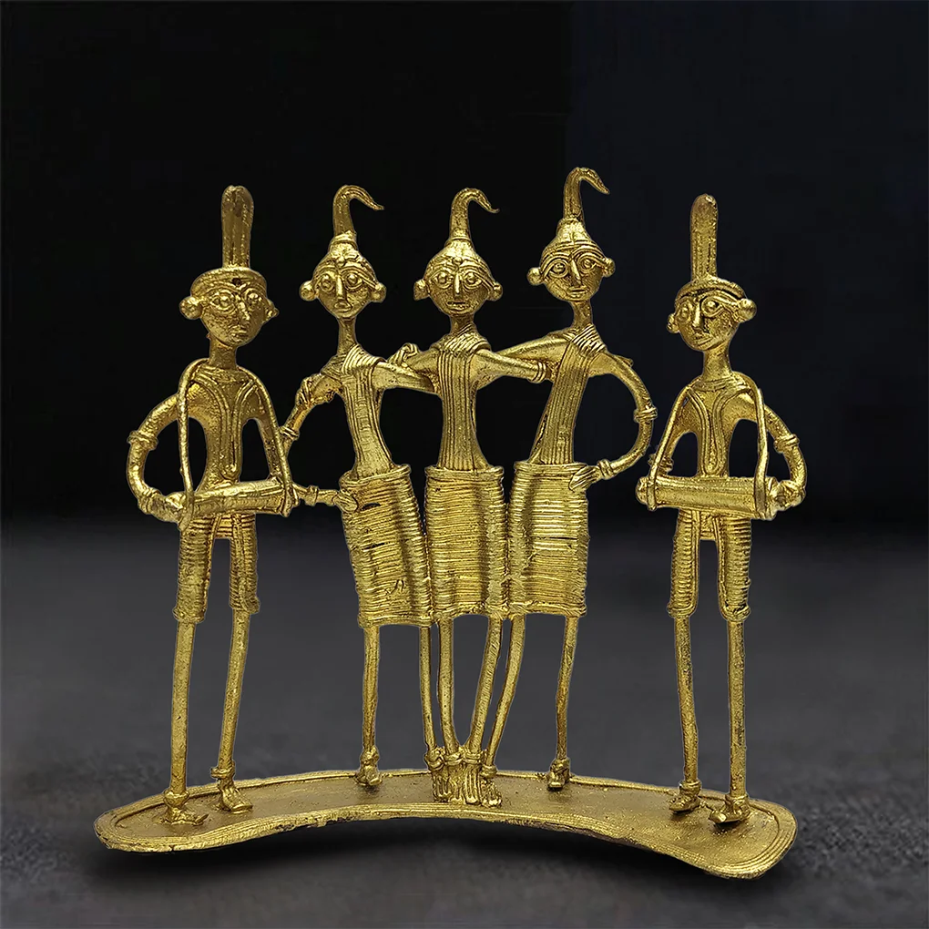 Dhokra Brass Five Adivasi Statue - Image 2