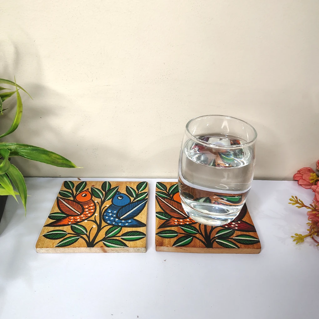 Hand-Painted Pattachitra Wooden Coasters (Set of 2) - Image 2