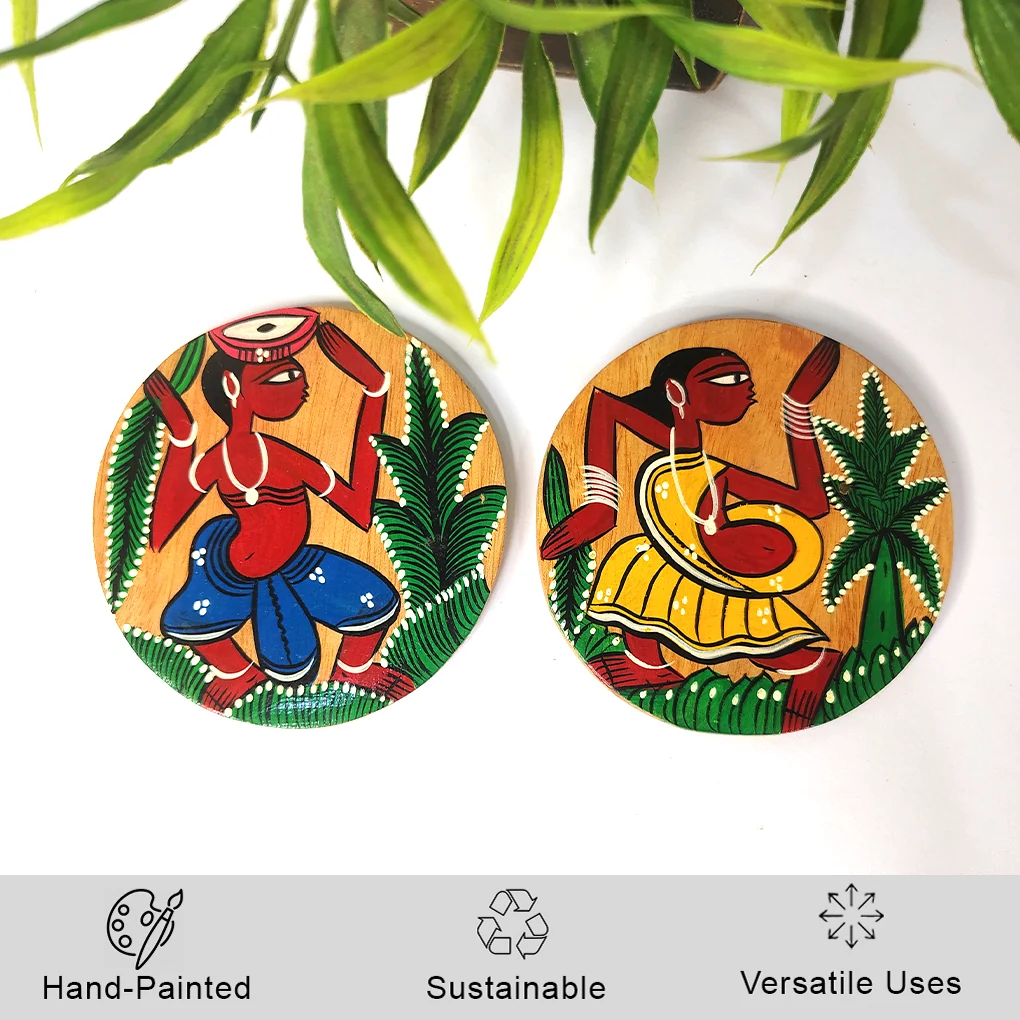 Hand-Painted Pattachitra Wooden Coasters (Set of 2) - Image 3