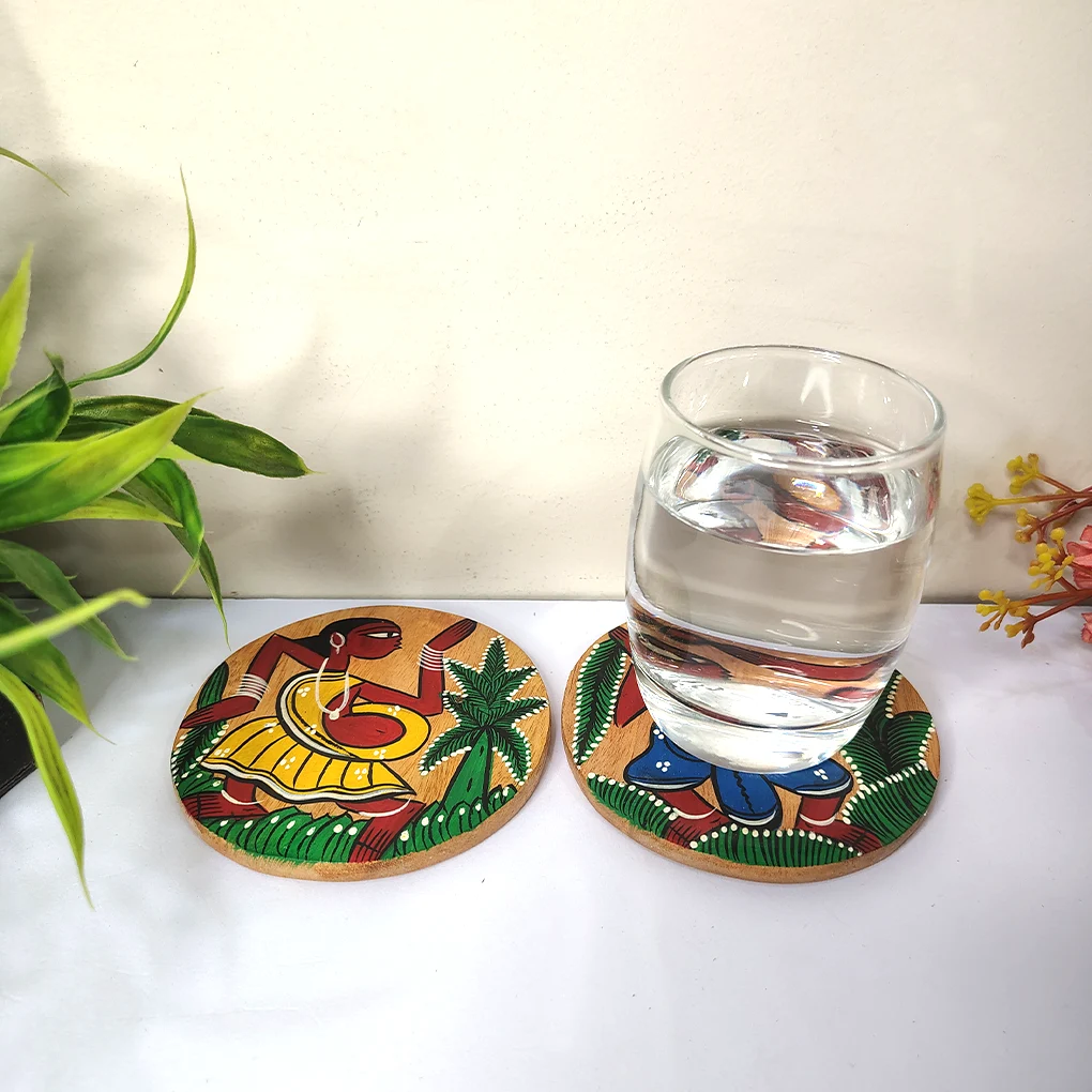 Hand-Painted Pattachitra Wooden Coasters (Set of 2) - Image 2