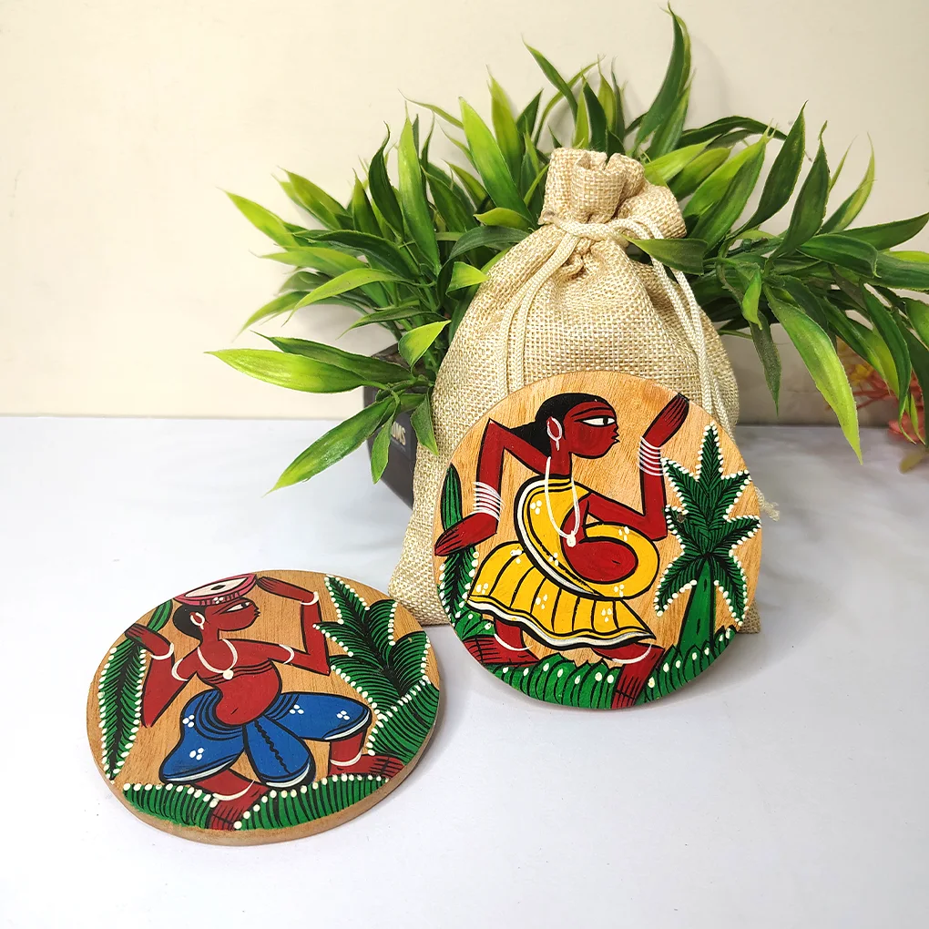 Hand-Painted Pattachitra Wooden Coasters (Set of 2)