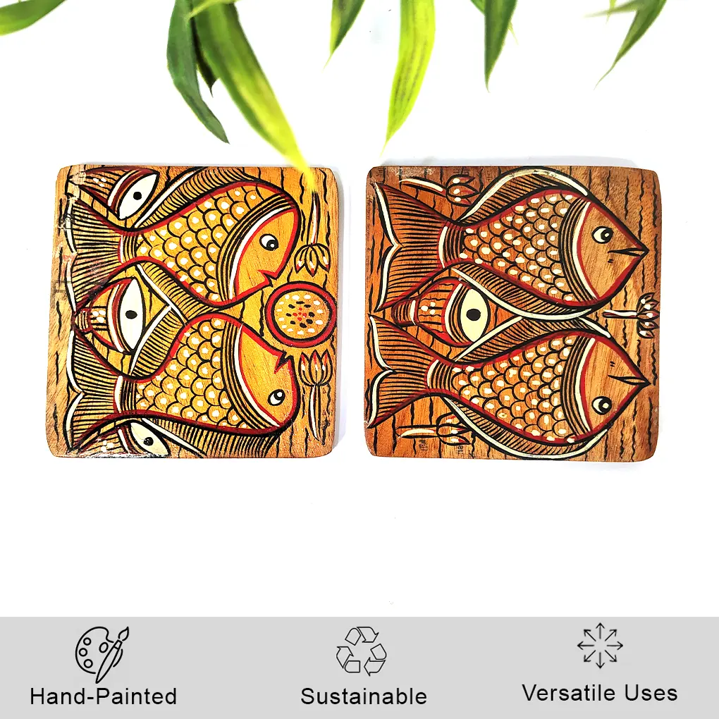 Hand-Painted Pattachitra Wooden Coasters (Set of 2) - Image 3