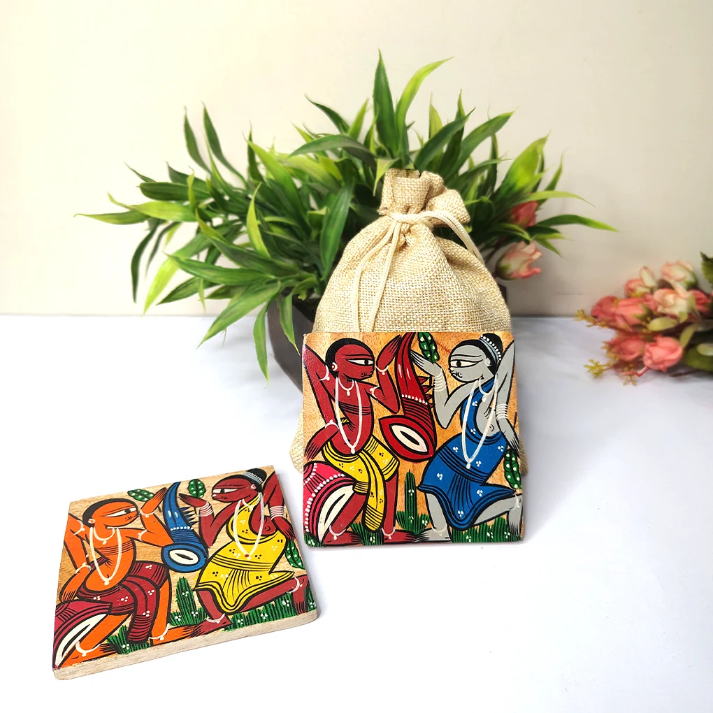 Hand-Painted Pattachitra Wooden Coasters (Set of 2)