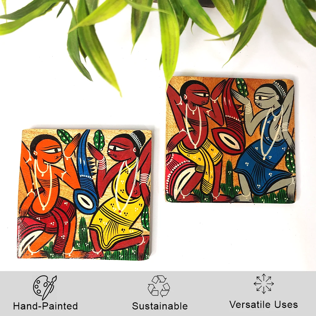 Hand-Painted Pattachitra Wooden Coasters (Set of 2) - Image 3