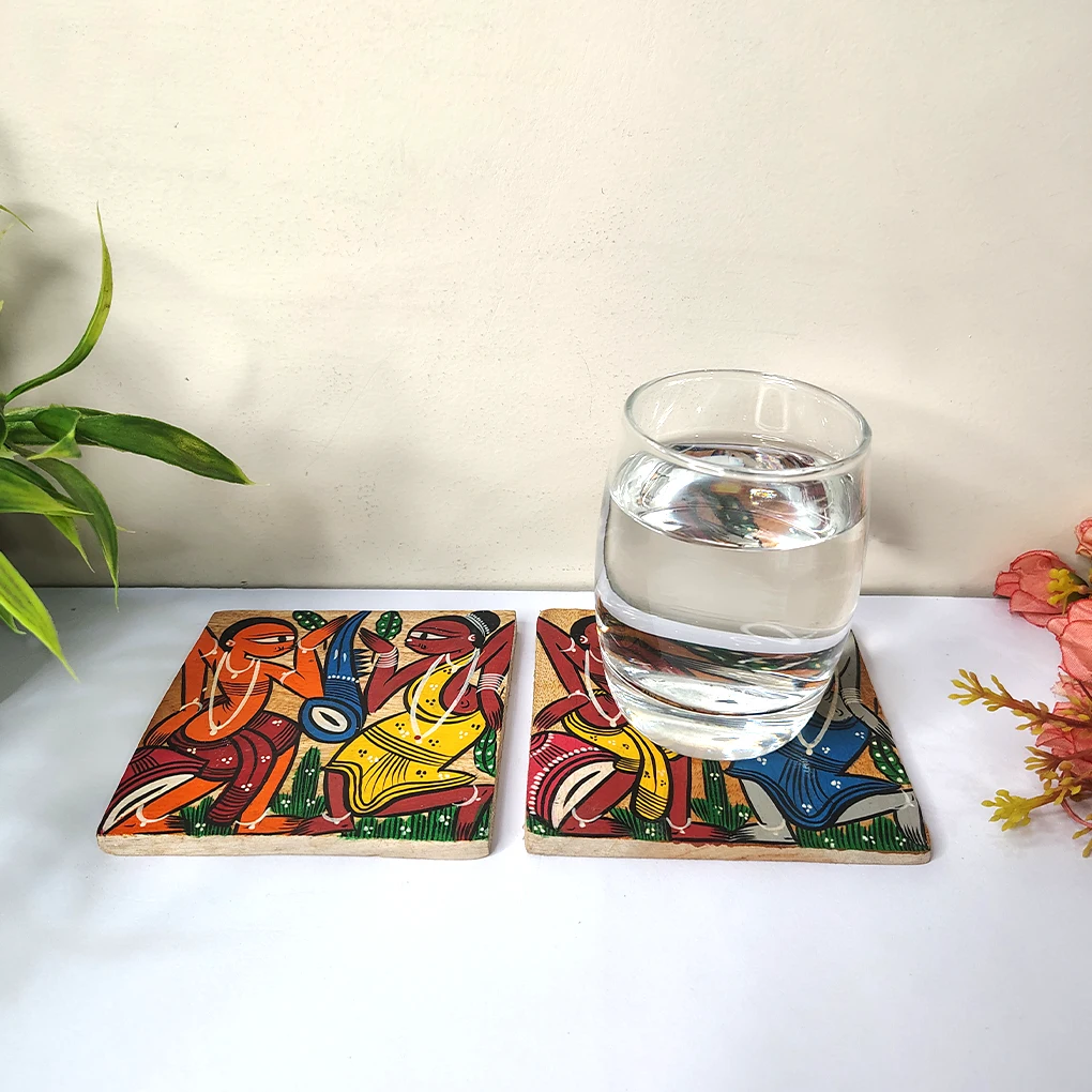 Hand-Painted Pattachitra Wooden Coasters (Set of 2) - Image 2