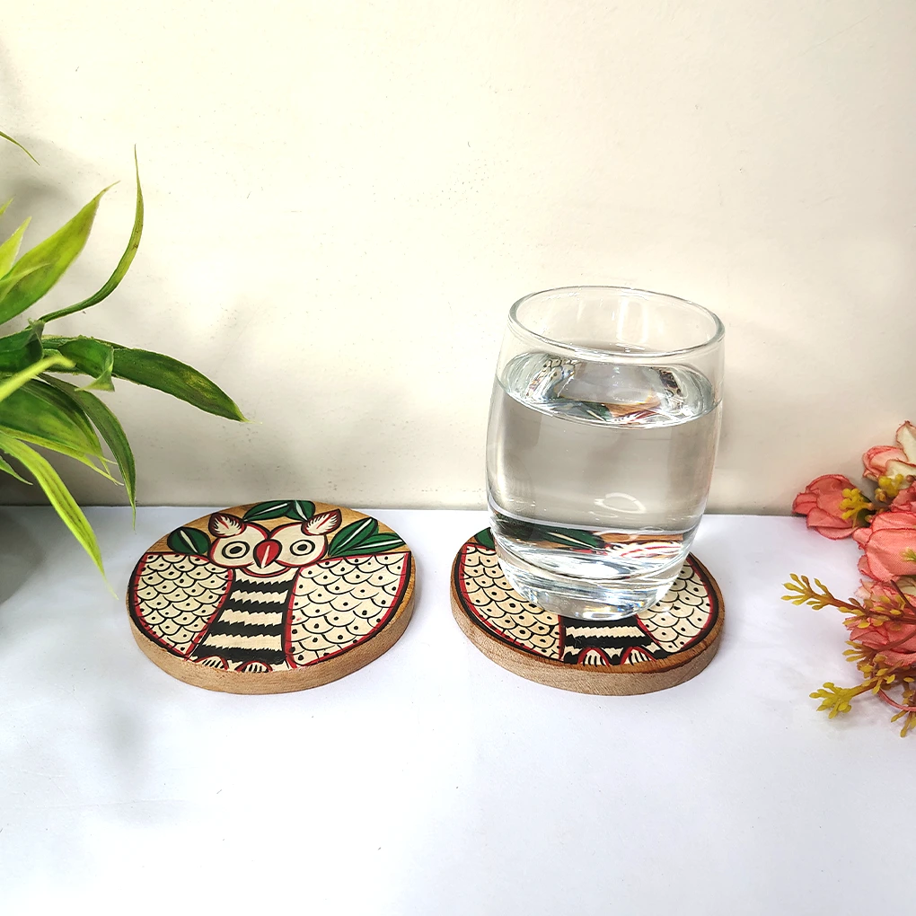 Hand-Painted Pattachitra Wooden Coasters (Set of 2) - Image 2