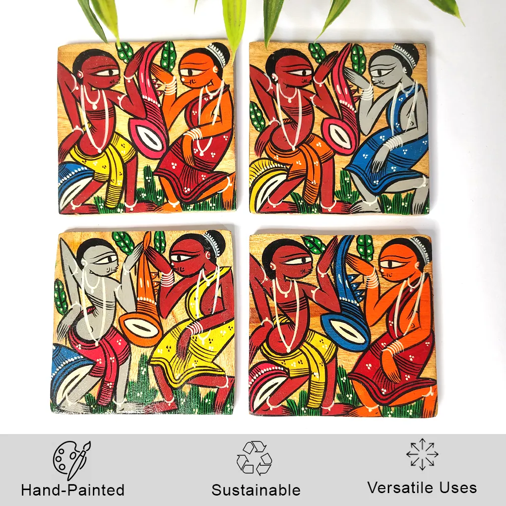Hand-Painted Pattchitra Wooden Coasters (Set of 4) - Image 3