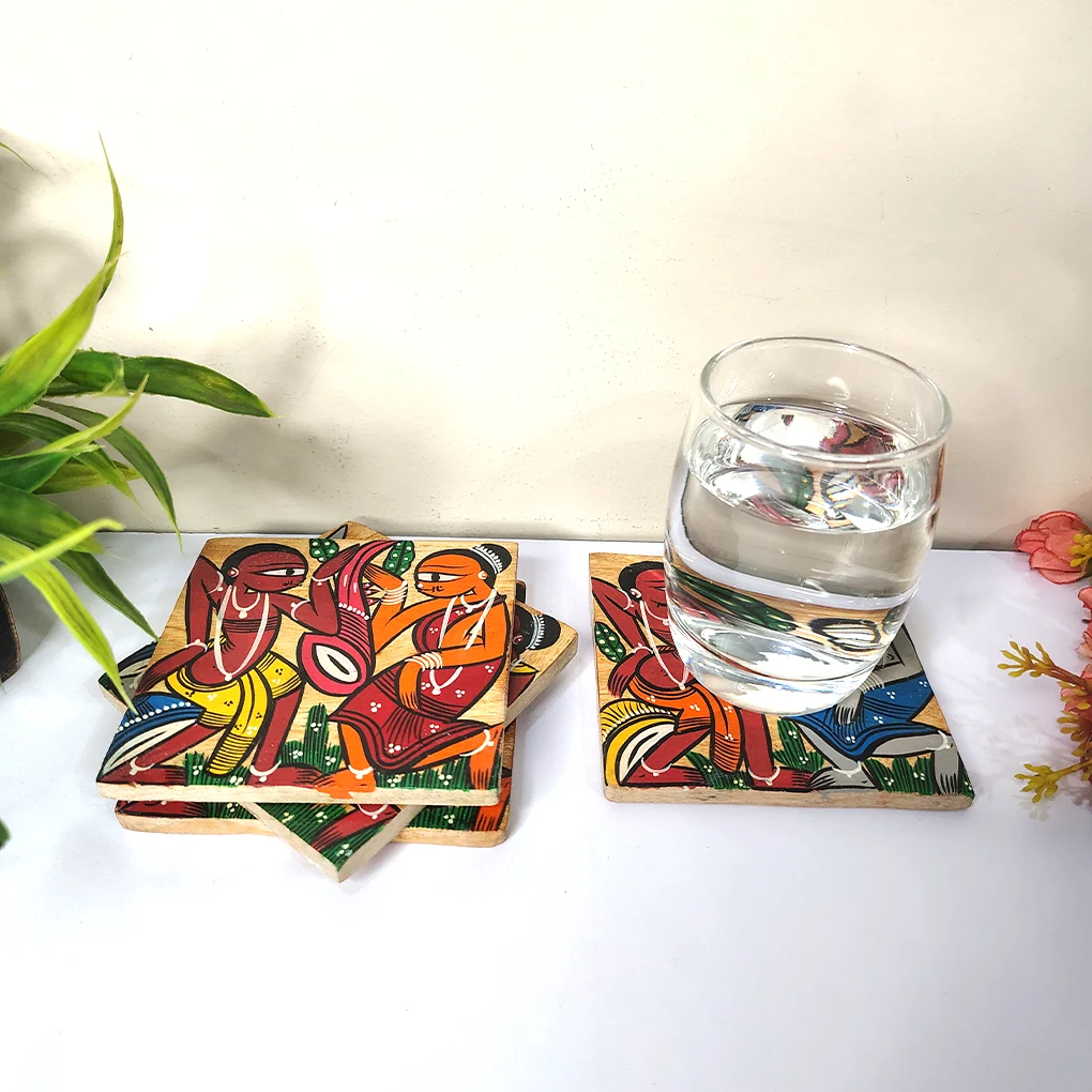 Hand-Painted Pattchitra Wooden Coasters (Set of 4) - Image 2